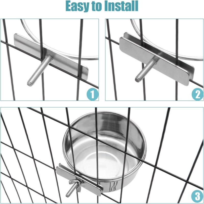 Dog Bowl Stainless Steel Pet Hanging Food Water Bowl Cage Feeding Cup Feeder for Dogs Cats Rabbits Birds Small Animal (Small) - Image 7