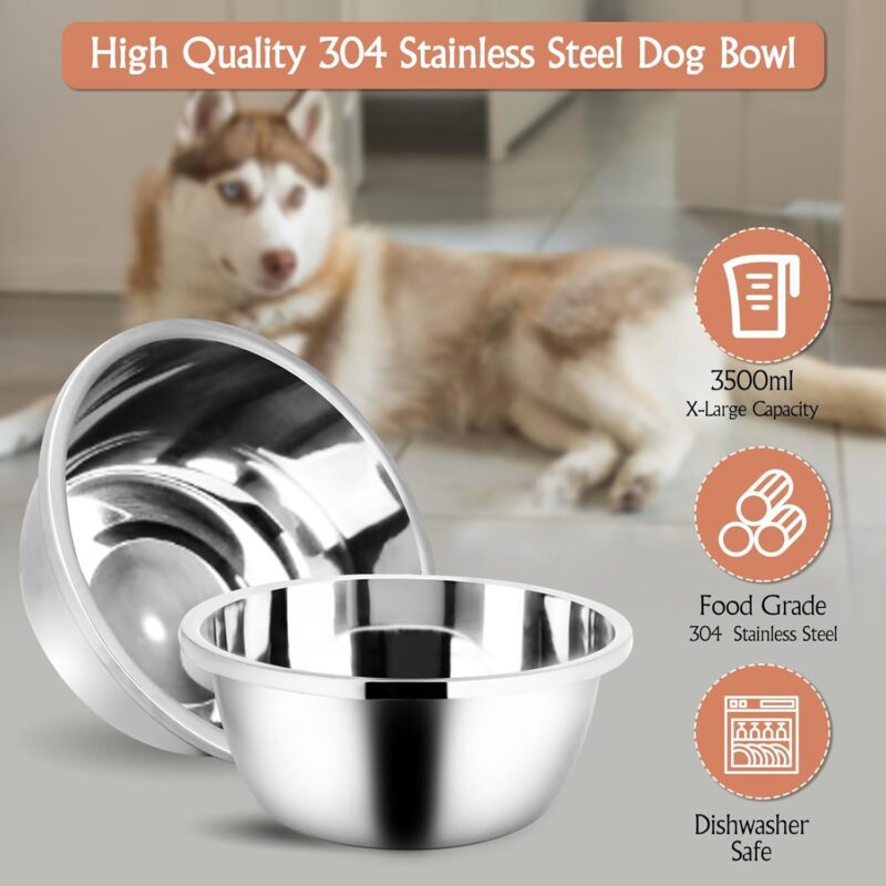 Elevated Dog Bowls for Large Dogs, Raised Dog Bowl Stand with Two X-Large Stainless Steel Dog Bowls for Extra Large Dogs, 3.5L Capacity, Rustic Walnut - Image 6