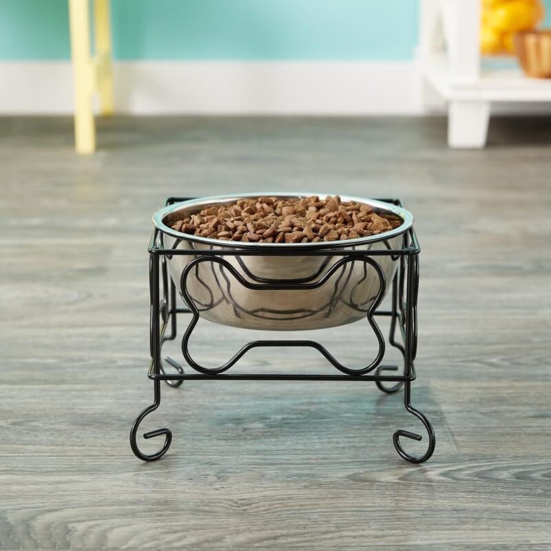 Wrought Iron Stand with Single Stainless Steel Bowl Size: Medium (7" H x 9.5" W x 9.5" D) - Image 3