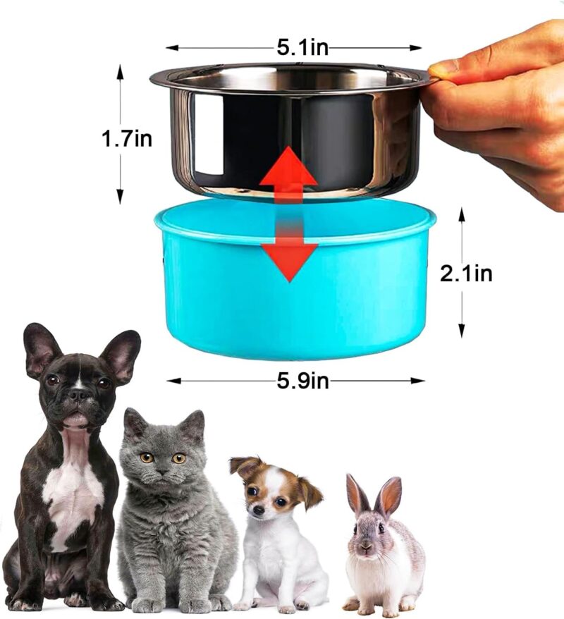 HERCOCCI Dog Crate Bowl, Removable Stainless Steel Pet Kennel Cage Hanging Food Bowls and Water Feeder Coop Cup Prevent Overflow for Puppy, Medium Dog, Cat, Rabbit, Ferret - Image 6