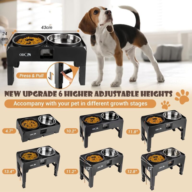 Elevated Slow Feeder Dog Bowls, 6 Height Adjustable Raised Dog Bowls with 2 Stainless Steel & 1 Slow Feeder Dog Food Bowls, Non-Slip Dog Food Stand with Catchment Drawer Design for Large Medium Dogs - Image 3