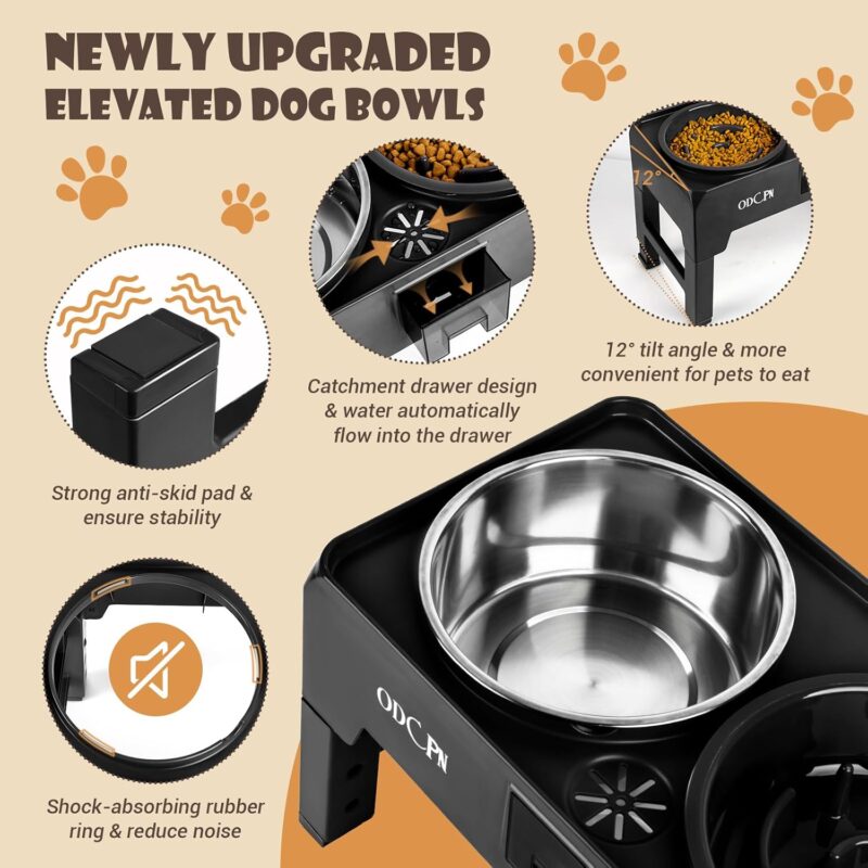 Elevated Slow Feeder Dog Bowls, 6 Height Adjustable Raised Dog Bowls with 2 Stainless Steel & 1 Slow Feeder Dog Food Bowls, Non-Slip Dog Food Stand with Catchment Drawer Design for Large Medium Dogs - Image 2