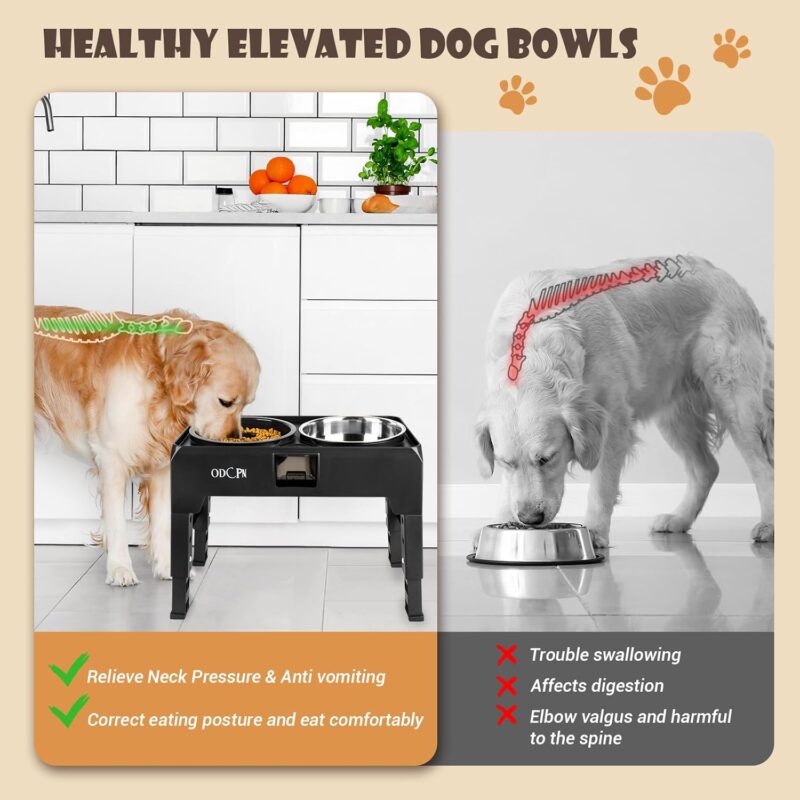 Elevated Slow Feeder Dog Bowls, 6 Height Adjustable Raised Dog Bowls with 2 Stainless Steel & 1 Slow Feeder Dog Food Bowls, Non-Slip Dog Food Stand with Catchment Drawer Design for Large Medium Dogs - Image 5