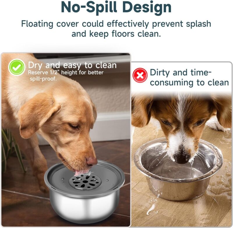 M&MKPET Dog Water Bowl No Spill 118oz Large Capacity Dog Bowl Stainless Steel Messy Drip Splash Proof Water Feeder Dispenser Slobber Stopper for Dogs No Drip Dog Slow Feeder Bowl - Image 5