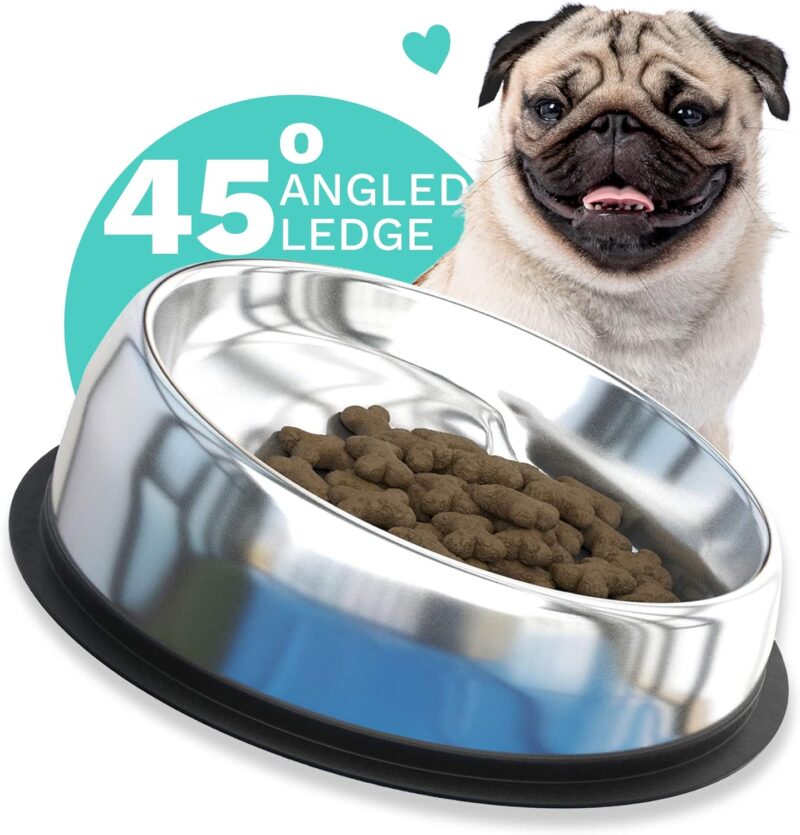 Enhanced Pet Bowl, Stainless Steel Slanted Dog Bowl with Raised Ridge, Food-Grade Non-Slip No Spill Bowl for Dogs, Less Mess, Less Gas, and Better Digestion (Medium) Original does NOT ship from China. - Image 3