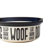 PetRageous 17001 Eat Drink Repeat Two-Tone Stoneware Dishwasher Safe Dog Bowl 4-Cup 8.18-Inch Diameter 3-Inch Tall for Medium and Large Dogs and Cats, Off-White, (Pack of 1)