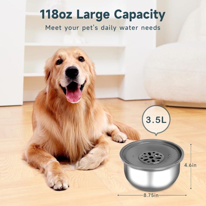 M&MKPET Dog Water Bowl No Spill 118oz Large Capacity Dog Bowl Stainless Steel Messy Drip Splash Proof Water Feeder Dispenser Slobber Stopper for Dogs No Drip Dog Slow Feeder Bowl - Image 3