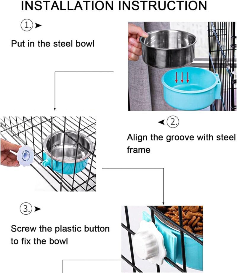 HERCOCCI Dog Crate Bowl, Removable Stainless Steel Pet Kennel Cage Hanging Food Bowls and Water Feeder Coop Cup Prevent Overflow for Puppy, Medium Dog, Cat, Rabbit, Ferret - Image 5