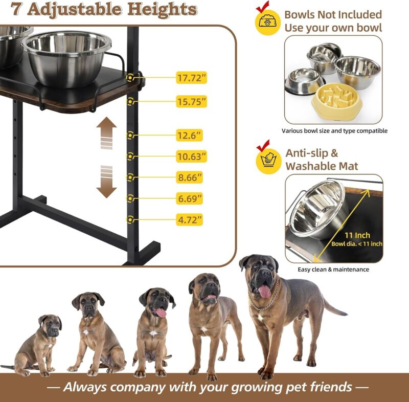 Elevated Dog Bowls,7 Adjustable Raised Dog Bowl Stand with Large Dog Storage Organizer for Dog Accessories,Durable Dog Feeder Station for XLarge Large Medium Small Dogs Cats Pets - Image 2