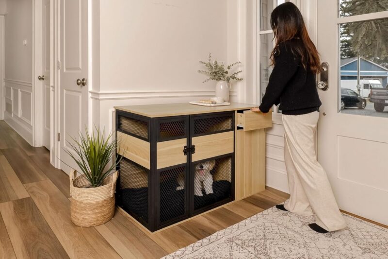 Lucky Kennels Clover Console Crate Stylish pet Furniture with Sleek Black Metal gate, enhances Airflow and Visibility, Elegant Upgrade for Living Spaces (Light) - Image 6