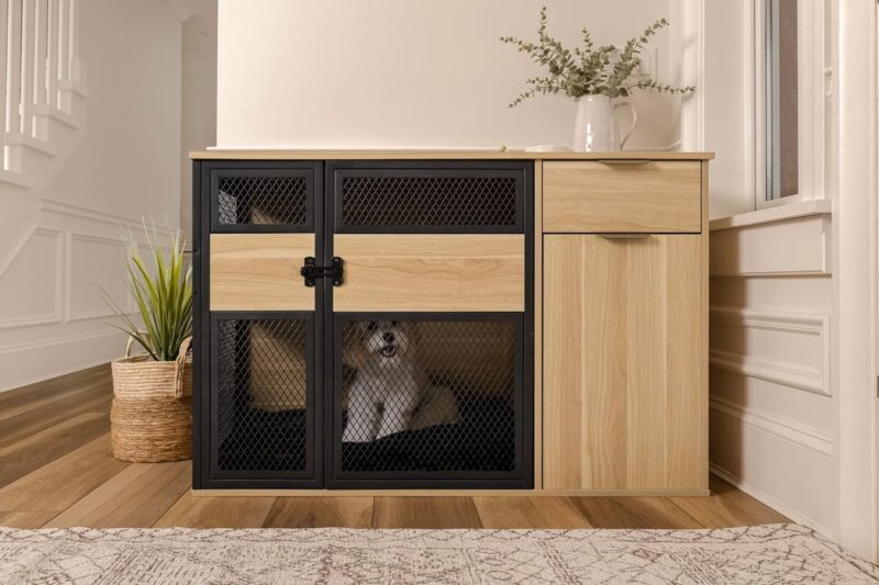 Lucky Kennels Clover Console Crate Stylish pet Furniture with Sleek Black Metal gate, enhances Airflow and Visibility, Elegant Upgrade for Living Spaces (Light) - Image 5