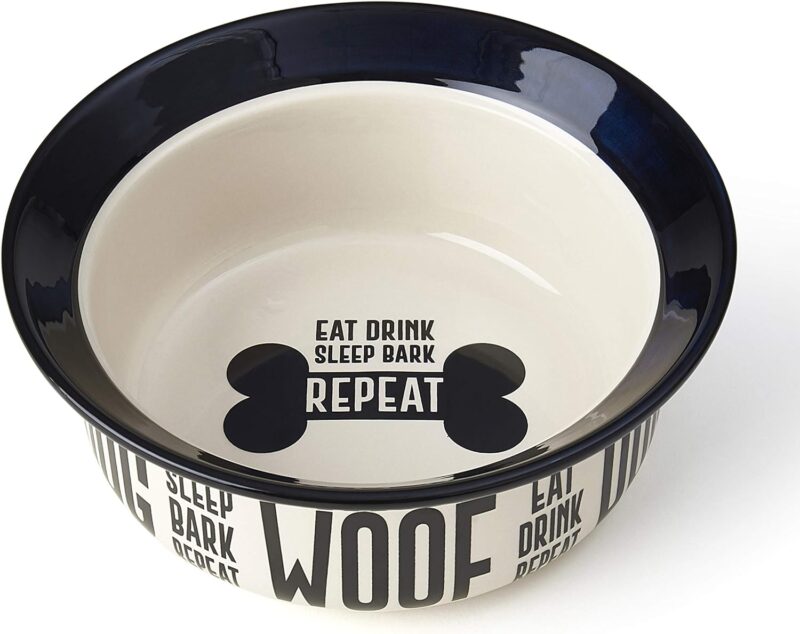 PetRageous 17001 Eat Drink Repeat Two-Tone Stoneware Dishwasher Safe Dog Bowl 4-Cup 8.18-Inch Diameter 3-Inch Tall for Medium and Large Dogs and Cats, Off-White, (Pack of 1) - Image 3