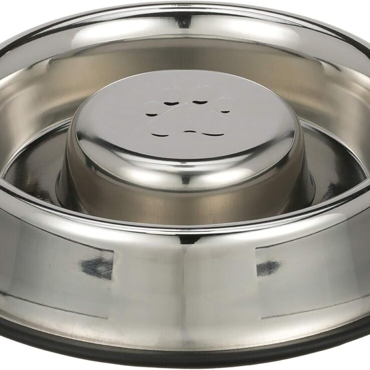 Neater Pet Brands Stainless Steel Slow Feed Bowl - Non-Tip & Non-Skid - Stops Dog Food Gulping, Bloat, Indigestion, and Rapid Eating (3 Cup)