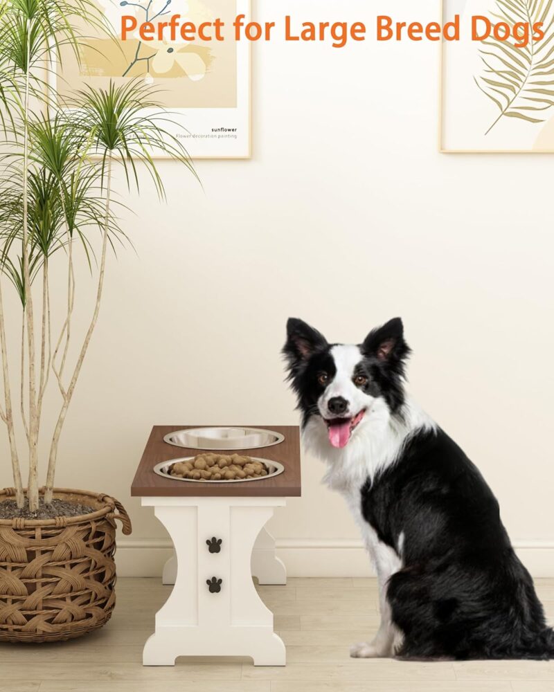 Piskyet Elevated Dog Bowls,Farmhouse Dog Bowls Stand, Raised Dog Bowl with 2 Stainless Steel Wooden Dog Bowls,7 Cups 11''H_55 oz Bowl-Farmhouse Style - Image 4