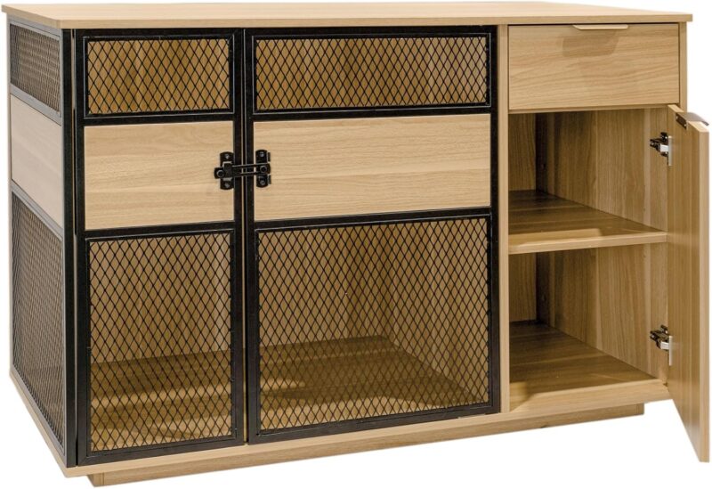 Lucky Kennels Clover Console Crate Stylish pet Furniture with Sleek Black Metal gate, enhances Airflow and Visibility, Elegant Upgrade for Living Spaces (Light) - Image 2