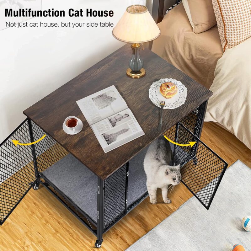 Aivituvin Cat Furniture Cat House for Indoor Cats End Table Can Enclosure Cat Condo for Living Room, Bedroom, Movable - Image 3