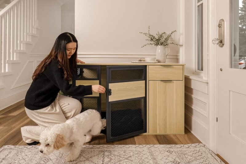 Lucky Kennels Clover Console Crate Stylish pet Furniture with Sleek Black Metal gate, enhances Airflow and Visibility, Elegant Upgrade for Living Spaces (Light) - Image 4