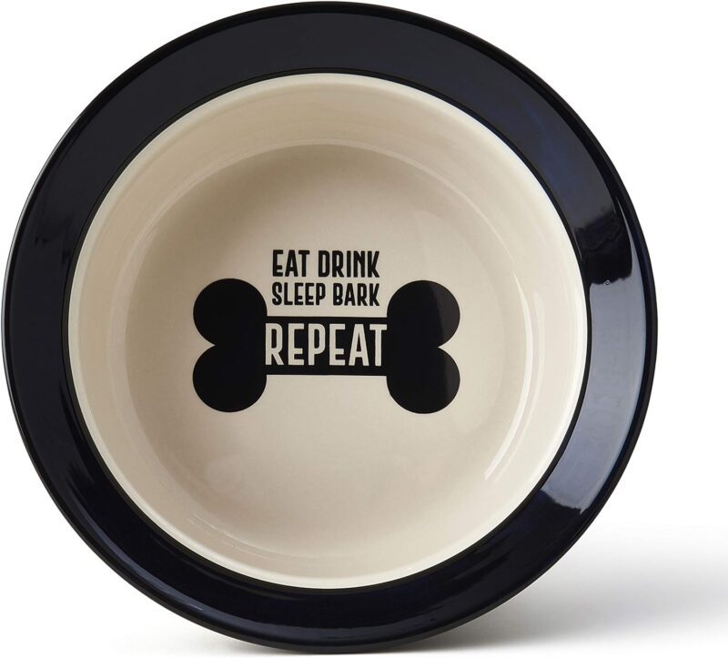 PetRageous 17001 Eat Drink Repeat Two-Tone Stoneware Dishwasher Safe Dog Bowl 4-Cup 8.18-Inch Diameter 3-Inch Tall for Medium and Large Dogs and Cats, Off-White, (Pack of 1) - Image 2