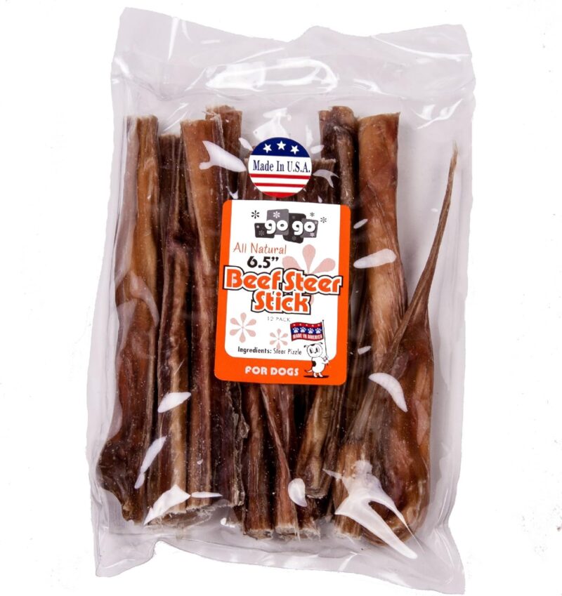 GOGO Pet Products USA Beef Steer Pizzle Sticks (12 Pack), 6"