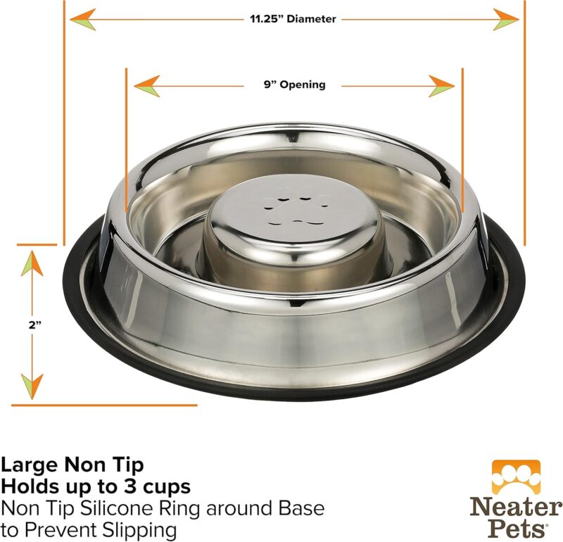 Neater Pet Brands Stainless Steel Slow Feed Bowl - Non-Tip & Non-Skid - Stops Dog Food Gulping, Bloat, Indigestion, and Rapid Eating (3 Cup) - Image 2