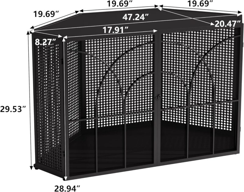 Corner Dog Crate Furniture Dog Cage Dog Kennel Dog House Pet Crate Side End Table with Tempered Glass Doors for Living Room Hallway Study, Black - Image 4