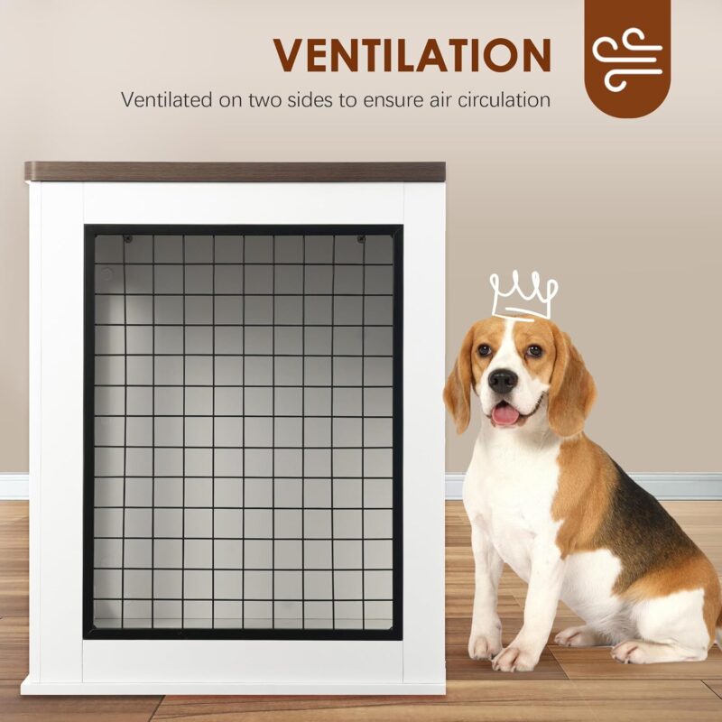 Farmhouse Dog Crate Furniture, Wooden Dog Kennel Indoor with Double Doors Dog Cage with Drawers Indoor Dog House Side End Table for Small Medium Dogs - Image 5