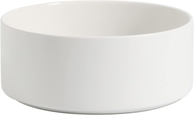 Non-Slip Ceramics Dog Bowl Dog Food Bowl Dog Dish Large Dog Water Bowl Protect Cervical Spine (8in Bowl, White)