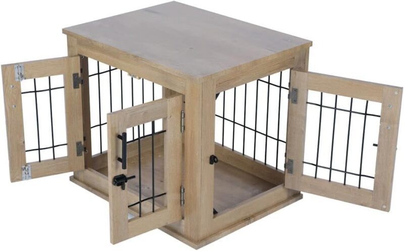 Dog Cage Dog House Indoor Furniture Style Dog Crate End Table with Cushion, Wooden Wire Pet Kennels with Double Doors (small, Sycamore) - Image 5