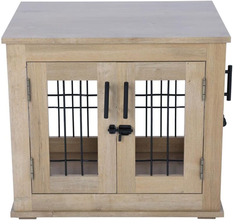 Dog Cage Dog House Indoor Furniture Style Dog Crate End Table with Cushion, Wooden Wire Pet Kennels with Double Doors (small, Sycamore) - Image 3