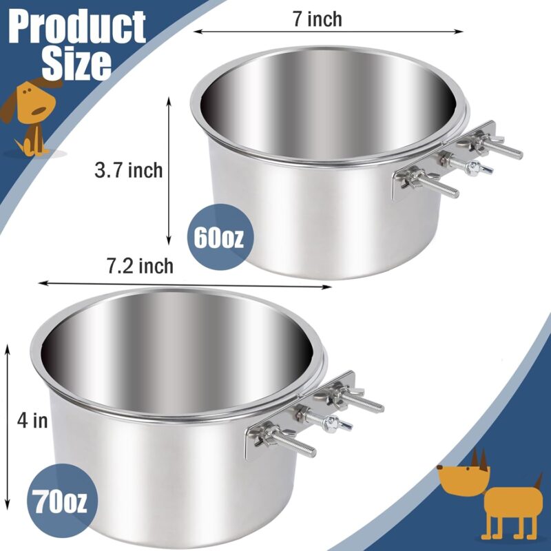 2 Pack Large Dog Water Food Bowls, Dog Crate Water Bowl No Spill, Water Bowl for Dog Crate Cage Accessories, Kennel Water Bowl Hanging, Stainless Steel Dog Bowls Dish for Large Medium Dog - Image 2