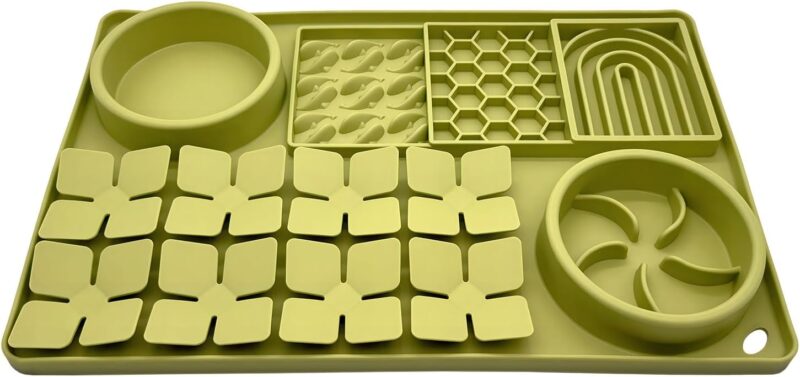 Slow Feeder Bowl, Silicone Lick Mat with Suction Cups for Dog Cat, Snuffle Mat for Pet Smell Training, Puzzle Toys for Bored Puppy, Interactive Sniff Mat for Slow Eating and Keep Busy, Green - Image 2