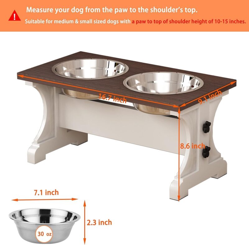 Piskyet Elevated Dog Bowls,Farmhouse Dog Bowls Stand, Raised Dog Bowl with 2 Stainless Steel Wooden Dog Bowls,3.5Cups8.5''H_30 oz Bowl-Farmhouse Style - Image 5