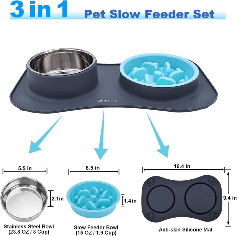 Slow Feeder Dog Bowls Anti-Choking Puzzle Food Bowl Anti-Slip Interactive Slow Feeding Dishes, Bloat Stop Maze Slow Feeding Dog Bowl with Silicone Mat for Medium Small Dogs or Pet, Grey - Image 9