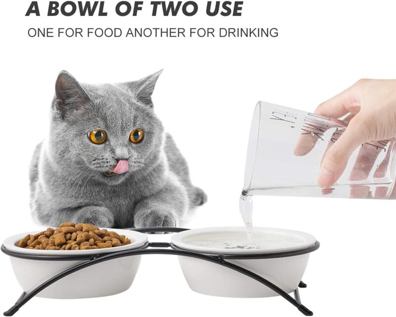 Cat Bowls,Dog Bowls,Ceramic Elevated Pet Raised Cat Food Bowls Set,12 Ounce Small Dogs Bowls,Dishwasher Safe - Image 2