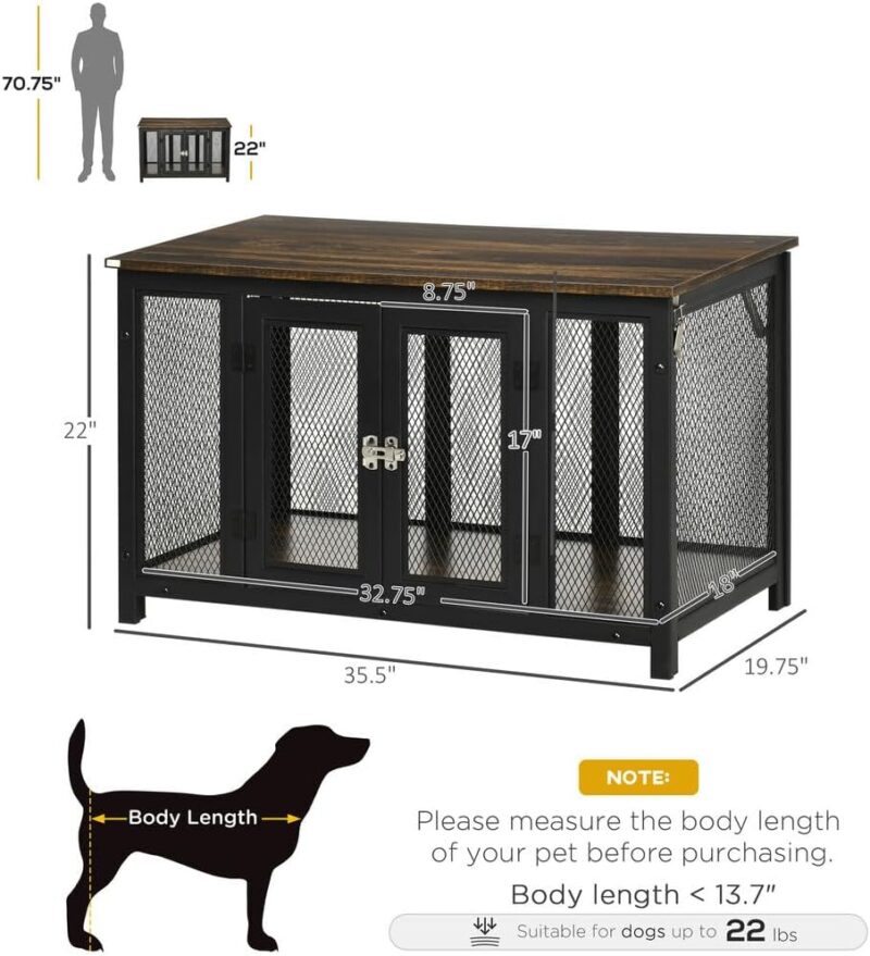 Stylish Dog Crate with Removable Top – Versatile End Table for Large and Small Dogs – Spacious Indoor Kennel in Elegant Brown and Black – Ideal Pet Furniture Solution - Image 2