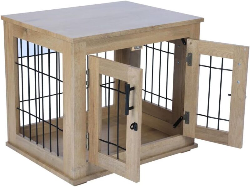 Dog Cage Dog House Indoor Furniture Style Dog Crate End Table with Cushion, Wooden Wire Pet Kennels with Double Doors (small, Sycamore) - Image 4