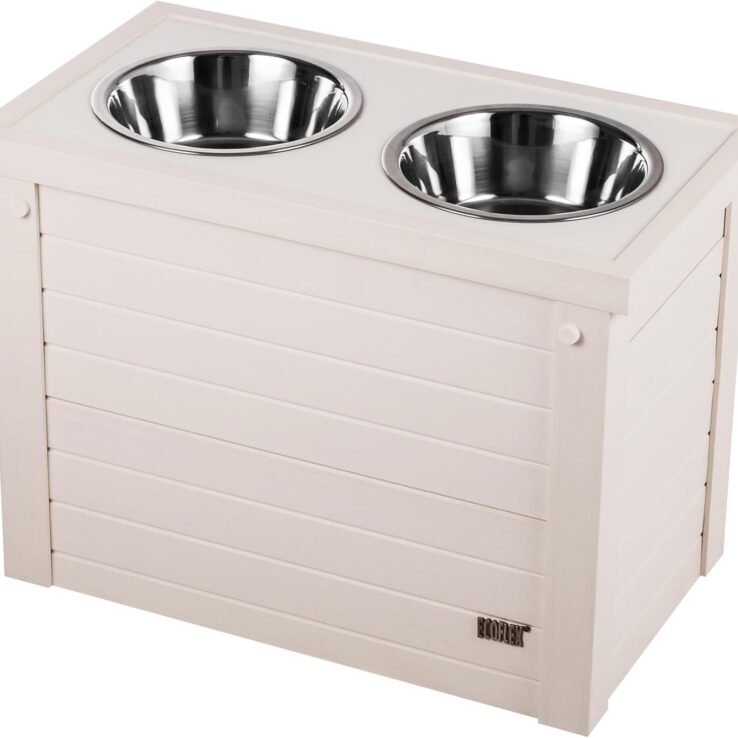 New Age Pet® ECOFLEX® Elevated Dog Feeder with 2 Stainless Steel Bowls and Sliding Lid Storage Bin