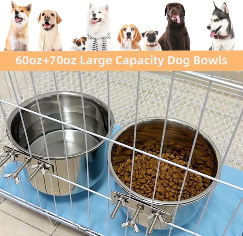 2 Pack Large Dog Water Food Bowls, Dog Crate Water Bowl No Spill, Water Bowl for Dog Crate Cage Accessories, Kennel Water Bowl Hanging, Stainless Steel Dog Bowls Dish for Large Medium Dog - Image 4