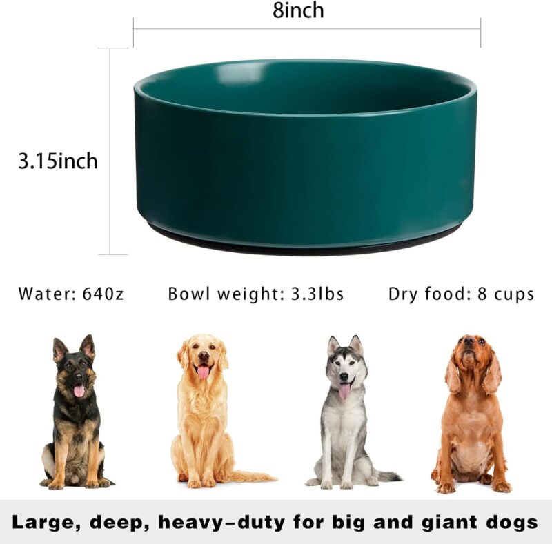 Non-Slip Dog Bowls, Ceramic Dog Food Bowl with Silicone Base, 8" Large Dog Water Bowl No Spill, Weighted Flip-Proof Pet Feeding Bowl for Medium Dogs and Large Breed (Green) - Image 2