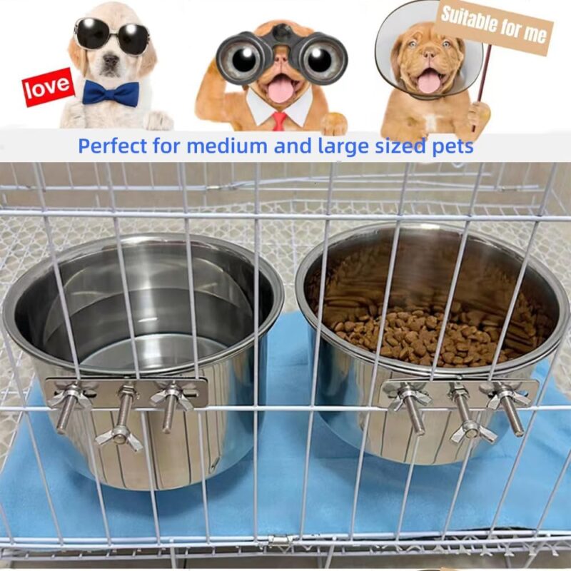 2 Pack Large Dog Water Food Bowls, Dog Crate Water Bowl No Spill, Water Bowl for Dog Crate Cage Accessories, Kennel Water Bowl Hanging, Stainless Steel Dog Bowls Dish for Large Medium Dog - Image 6