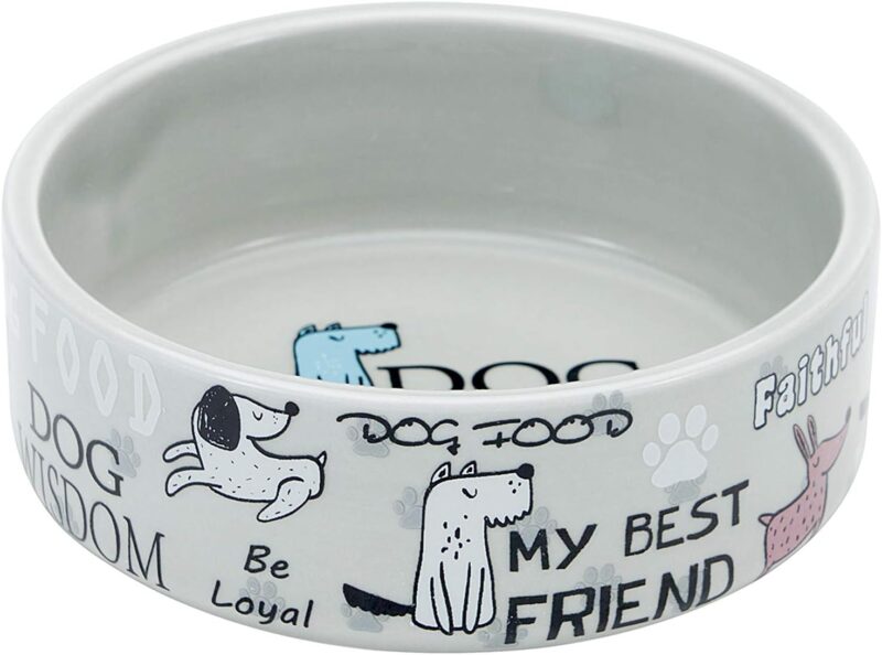 5-inch Ceramic Dog Bowl Cartoon Pattern, Cute, Chew-Proof, Dishwasher and Microwave Safe