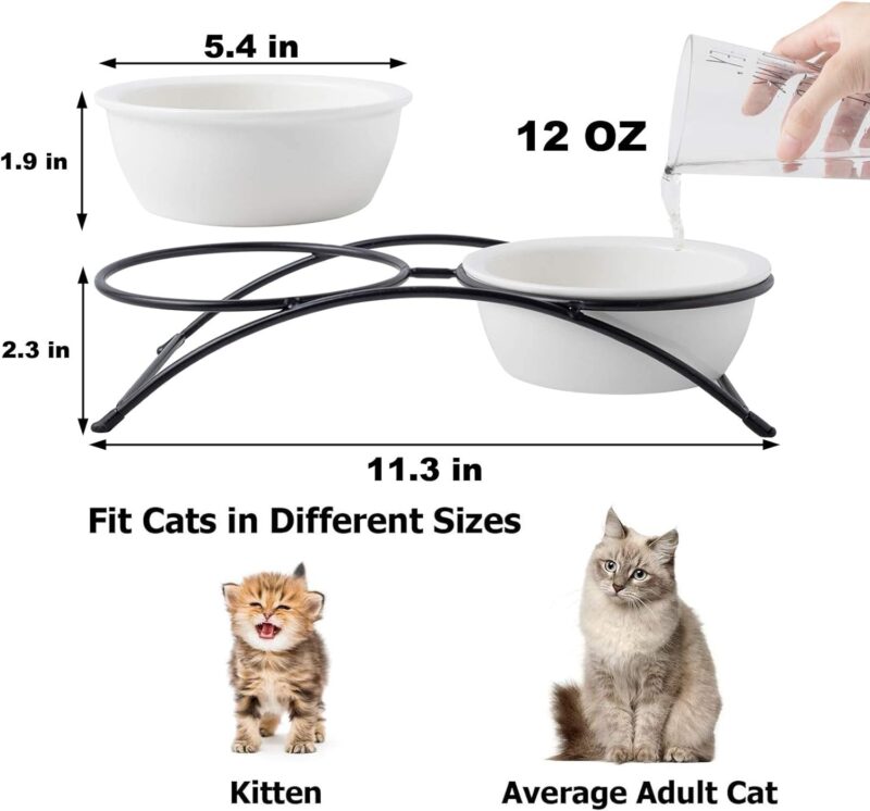 Cat Bowls,Dog Bowls,Ceramic Elevated Pet Raised Cat Food Bowls Set,12 Ounce Small Dogs Bowls,Dishwasher Safe - Image 5