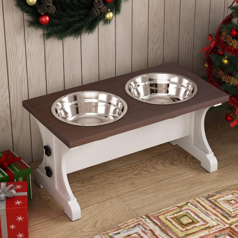 Piskyet Elevated Dog Bowls,Farmhouse Dog Bowls Stand, Raised Dog Bowl with 2 Stainless Steel Wooden Dog Bowls,3.5Cups8.5''H_30 oz Bowl-Farmhouse Style - Image 8