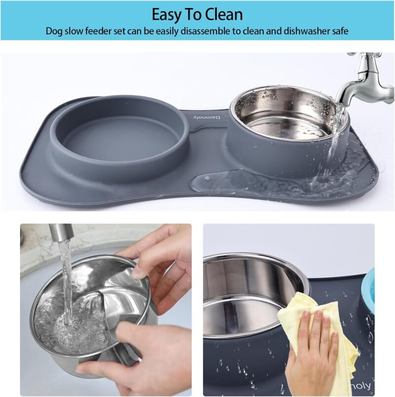 Slow Feeder Dog Bowls Anti-Choking Puzzle Food Bowl Anti-Slip Interactive Slow Feeding Dishes, Bloat Stop Maze Slow Feeding Dog Bowl with Silicone Mat for Medium Small Dogs or Pet, Grey - Image 6