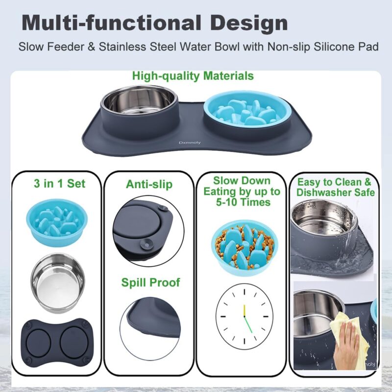 Slow Feeder Dog Bowls Anti-Choking Puzzle Food Bowl Anti-Slip Interactive Slow Feeding Dishes, Bloat Stop Maze Slow Feeding Dog Bowl with Silicone Mat for Medium Small Dogs or Pet, Grey - Image 4