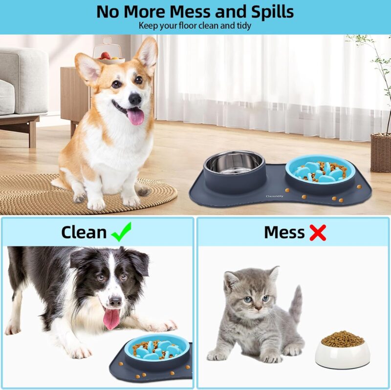 Slow Feeder Dog Bowls Anti-Choking Puzzle Food Bowl Anti-Slip Interactive Slow Feeding Dishes, Bloat Stop Maze Slow Feeding Dog Bowl with Silicone Mat for Medium Small Dogs or Pet, Grey - Image 3