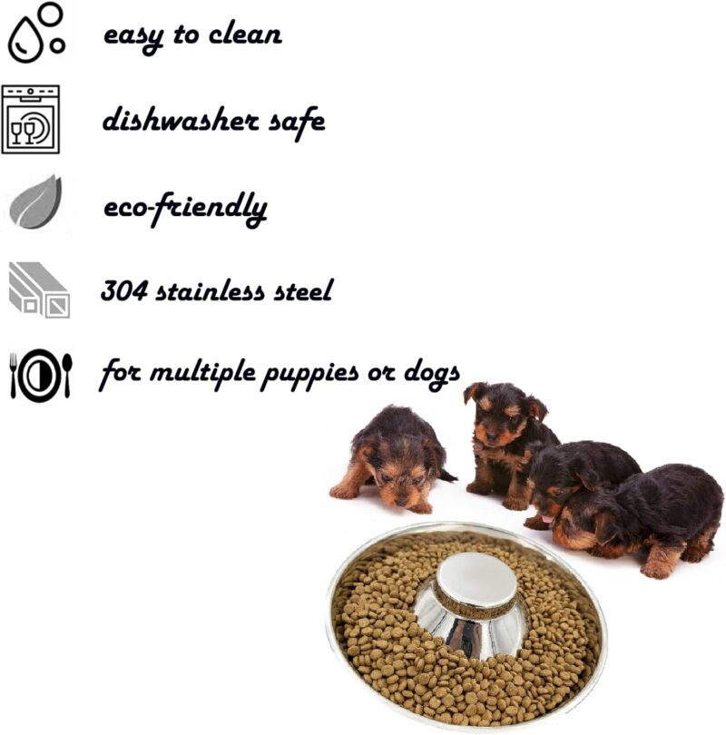 Puppy Dog Bowl, Stainless Steel Multiple Puppies Feeder, Dogs Basic Food and Water Bowls Weaning Dish for Small, Medium and Large Dogs Pets - Image 2