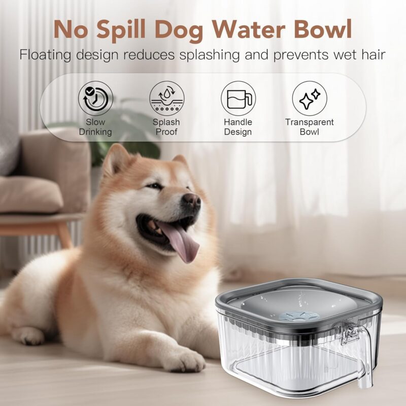 2.5L Dog Water Bowl No Spill, 86oz Spill Proof Dog Bowl for Slow Drinking, Anti Splash No Mess Transparent Pet Water Feeder, Vehicle Carried Portable Travel Bowl for Sloppy Messy Drinkers - Image 3