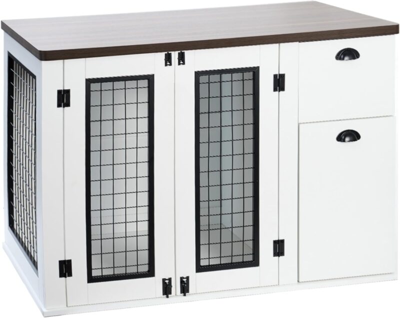 Goohome Dog Crate Furniture for Dogs, 43.70" Dog Kennel with Drawers and Lockers, Sturdy Dog Furniture Style Double Cage for Small Medium Dog, Indoor Dog House End Table - Image 5