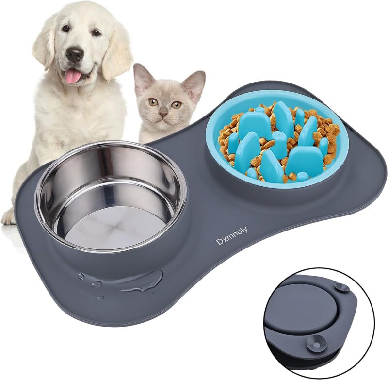 Slow Feeder Dog Bowls Anti-Choking Puzzle Food Bowl Anti-Slip Interactive Slow Feeding Dishes, Bloat Stop Maze Slow Feeding Dog Bowl with Silicone Mat for Medium Small Dogs or Pet, Grey